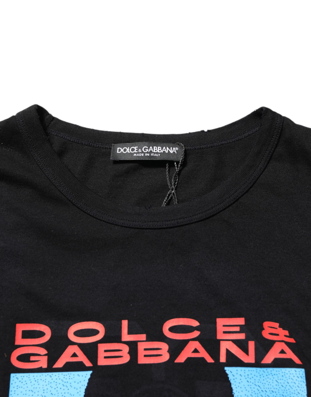 Dolce & Gabbana Schwarzes T-Shirt mit Rundhalsausschnitt aus Baumwolle mit Musical-Druck