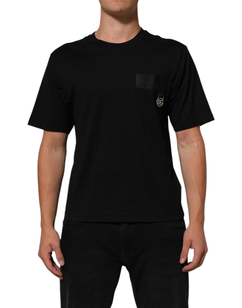 Dolce & Gabbana Schwarzes Logo-Plakette Baumwolle T-Shirt mit Rundhalsausschnitt