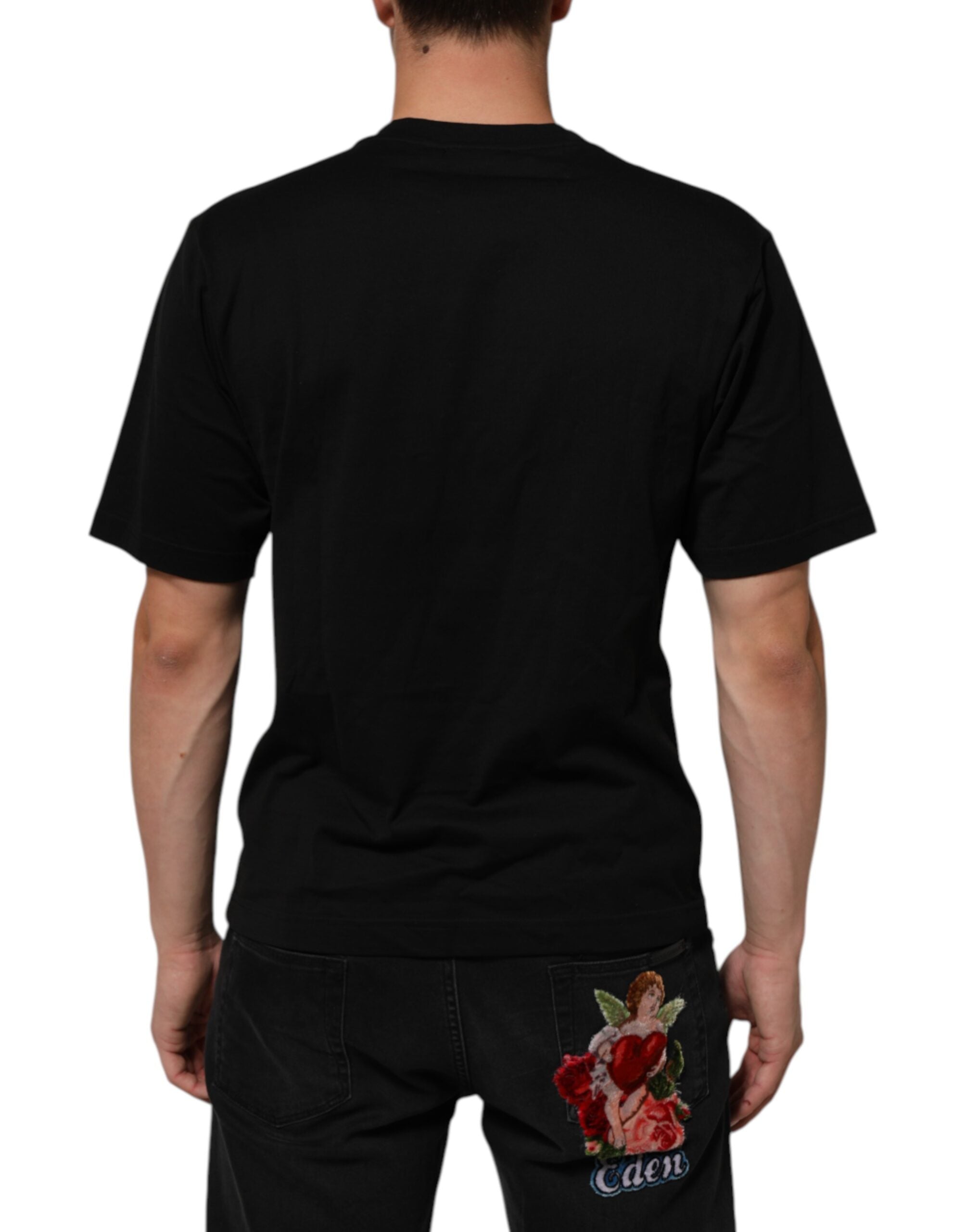 Dolce & Gabbana Schwarzes Logo-Plakette Baumwolle T-Shirt mit Rundhalsausschnitt