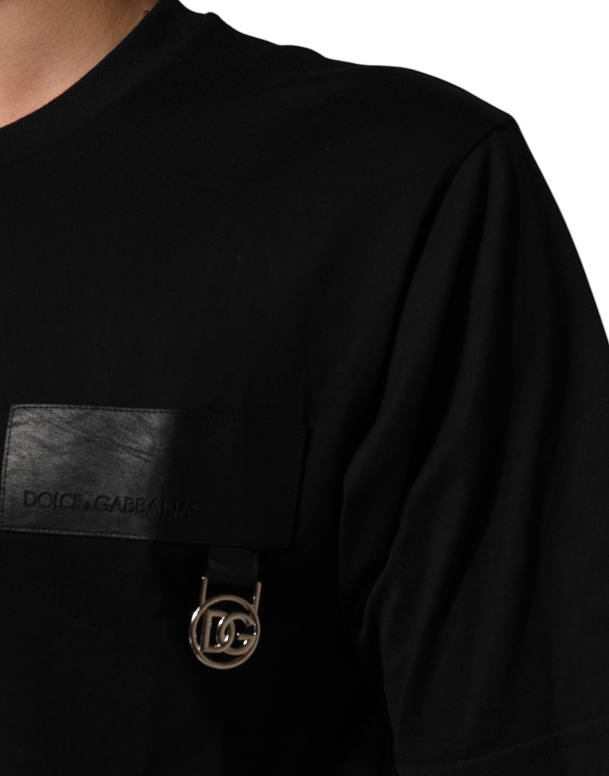 Dolce & Gabbana Schwarzes Logo-Plakette Baumwolle T-Shirt mit Rundhalsausschnitt