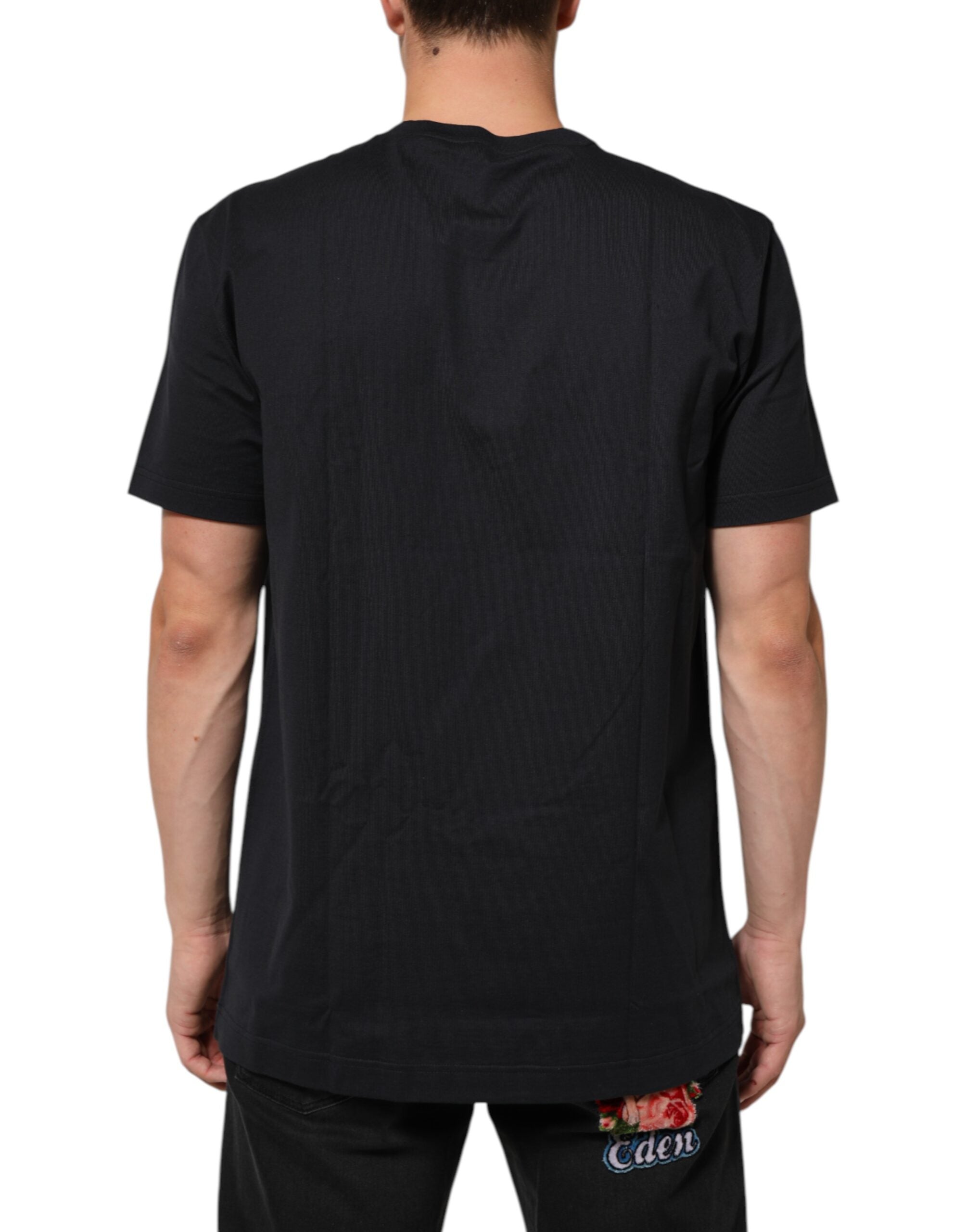 Dolce & Gabbana Schwarzes Logo Kompass Baumwoll-T-Shirt mit Rundhalsausschnitt