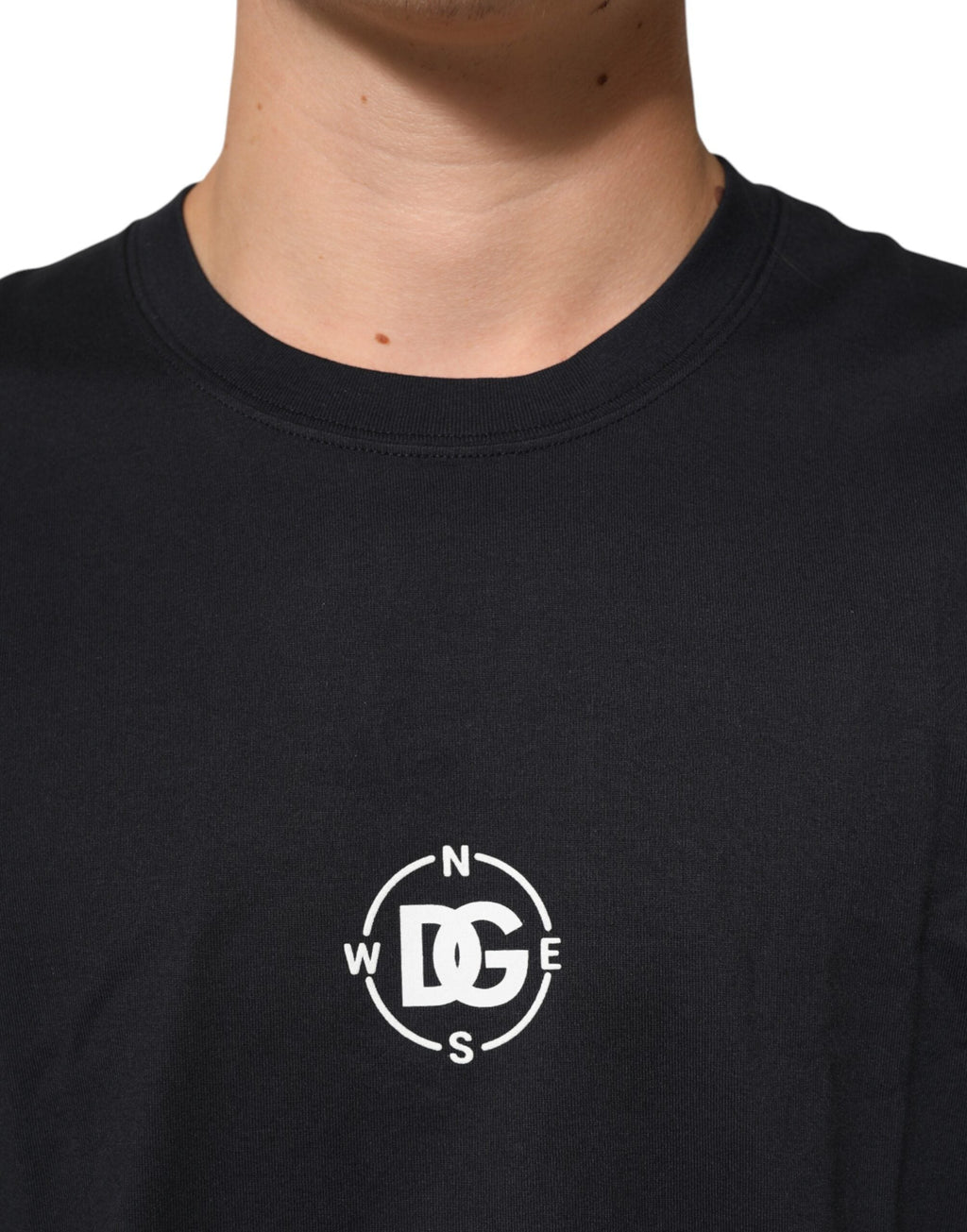 Dolce & Gabbana Schwarzes Logo Kompass Baumwoll-T-Shirt mit Rundhalsausschnitt