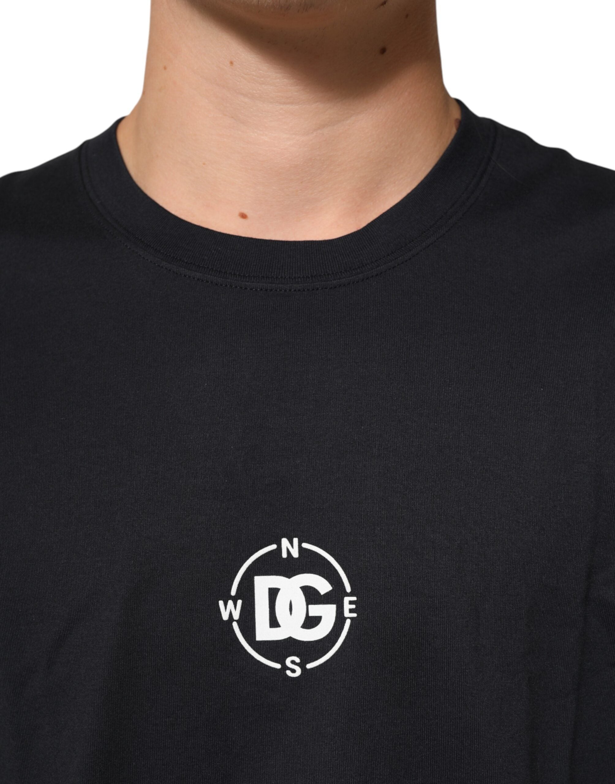 Dolce & Gabbana Schwarzes Logo Kompass Baumwoll-T-Shirt mit Rundhalsausschnitt