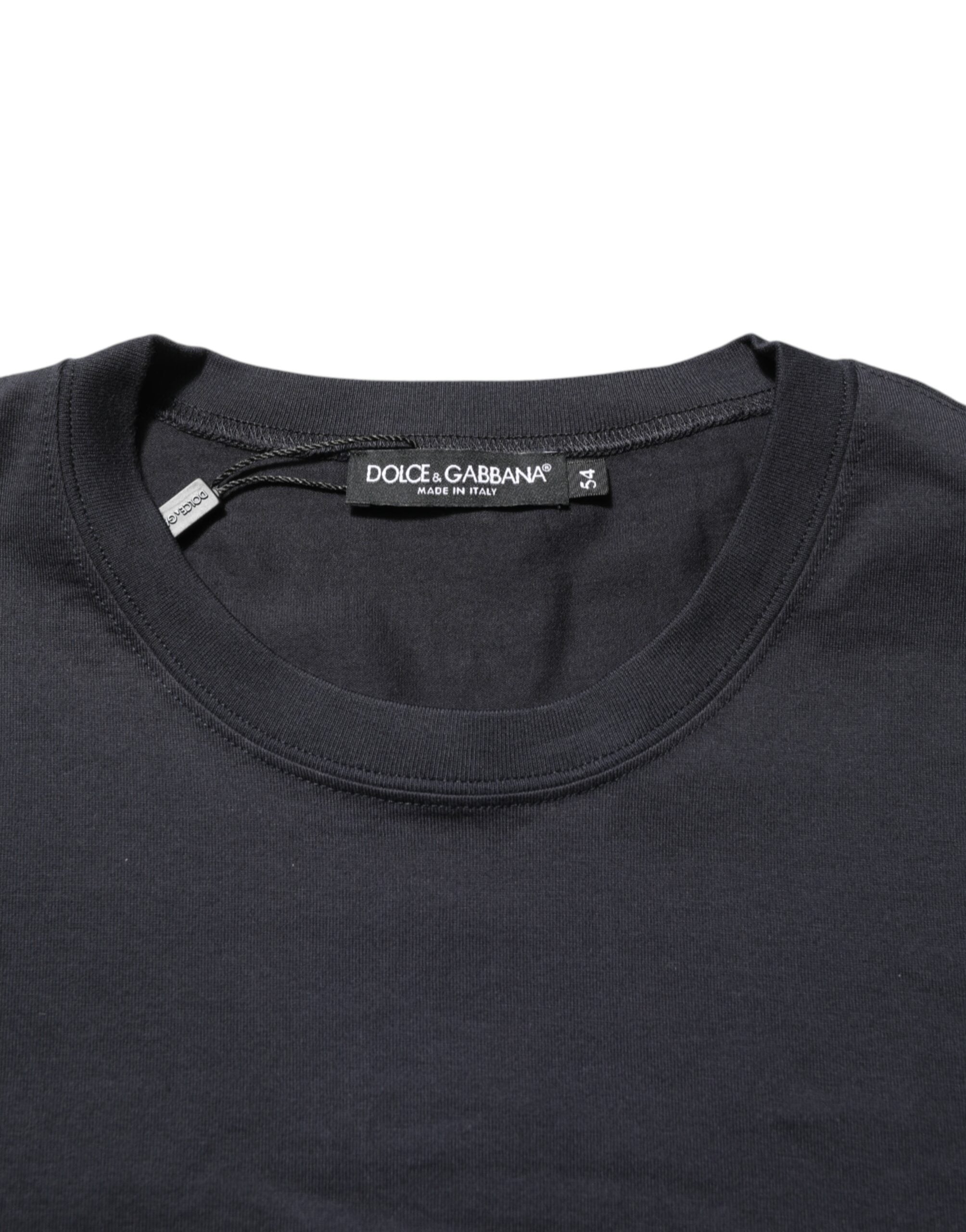 Dolce & Gabbana Schwarzes Logo Kompass Baumwoll-T-Shirt mit Rundhalsausschnitt