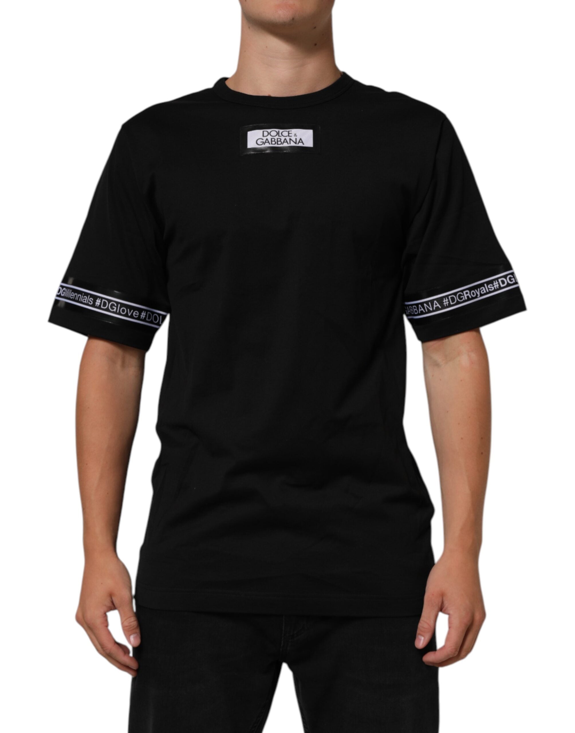 Dolce & Gabbana Schwarzes DGRoyals Baumwoll-T-Shirt für Männer mit Rundhalsausschnitt IT
