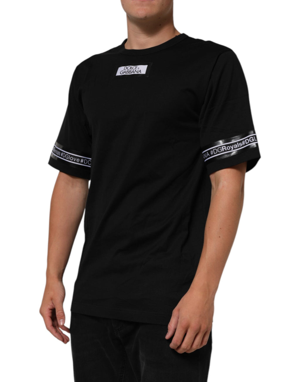 Dolce & Gabbana Schwarzes DGRoyals Baumwoll-T-Shirt für Männer mit Rundhalsausschnitt IT