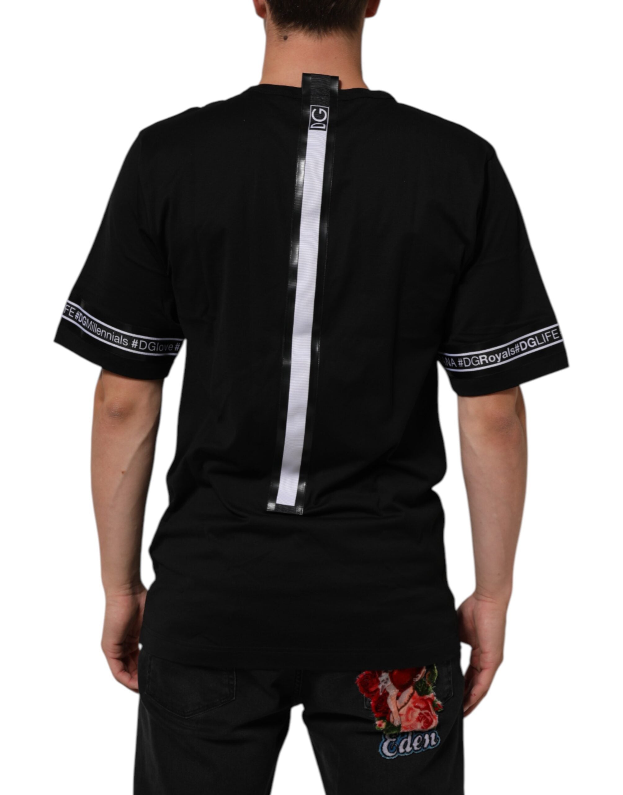 Dolce & Gabbana Schwarzes DGRoyals Baumwoll-T-Shirt für Männer mit Rundhalsausschnitt IT