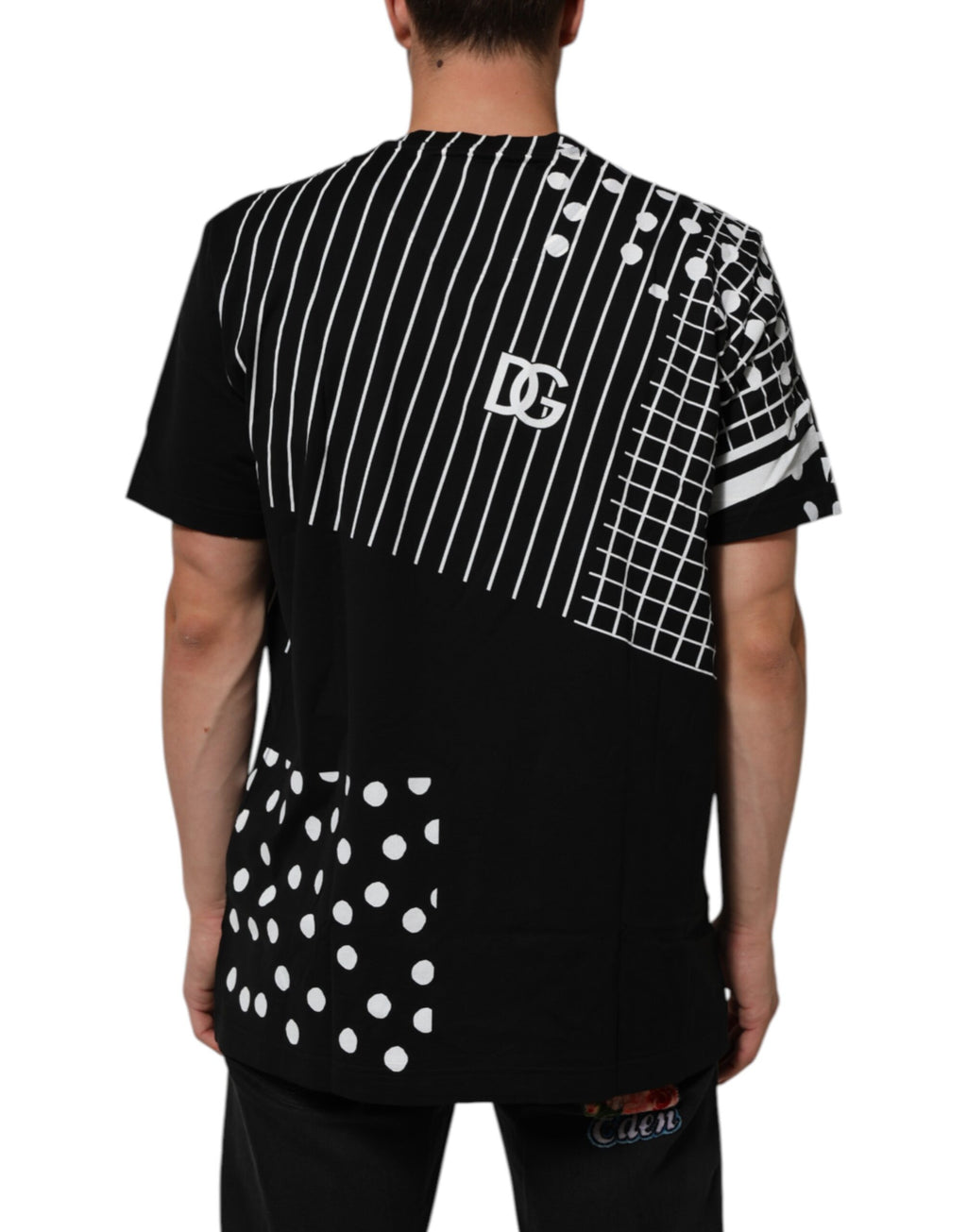 Dolce & Gabbana Schwarzes Baumwoll-T-Shirt mit Rundhalsausschnitt und Polka-Dots