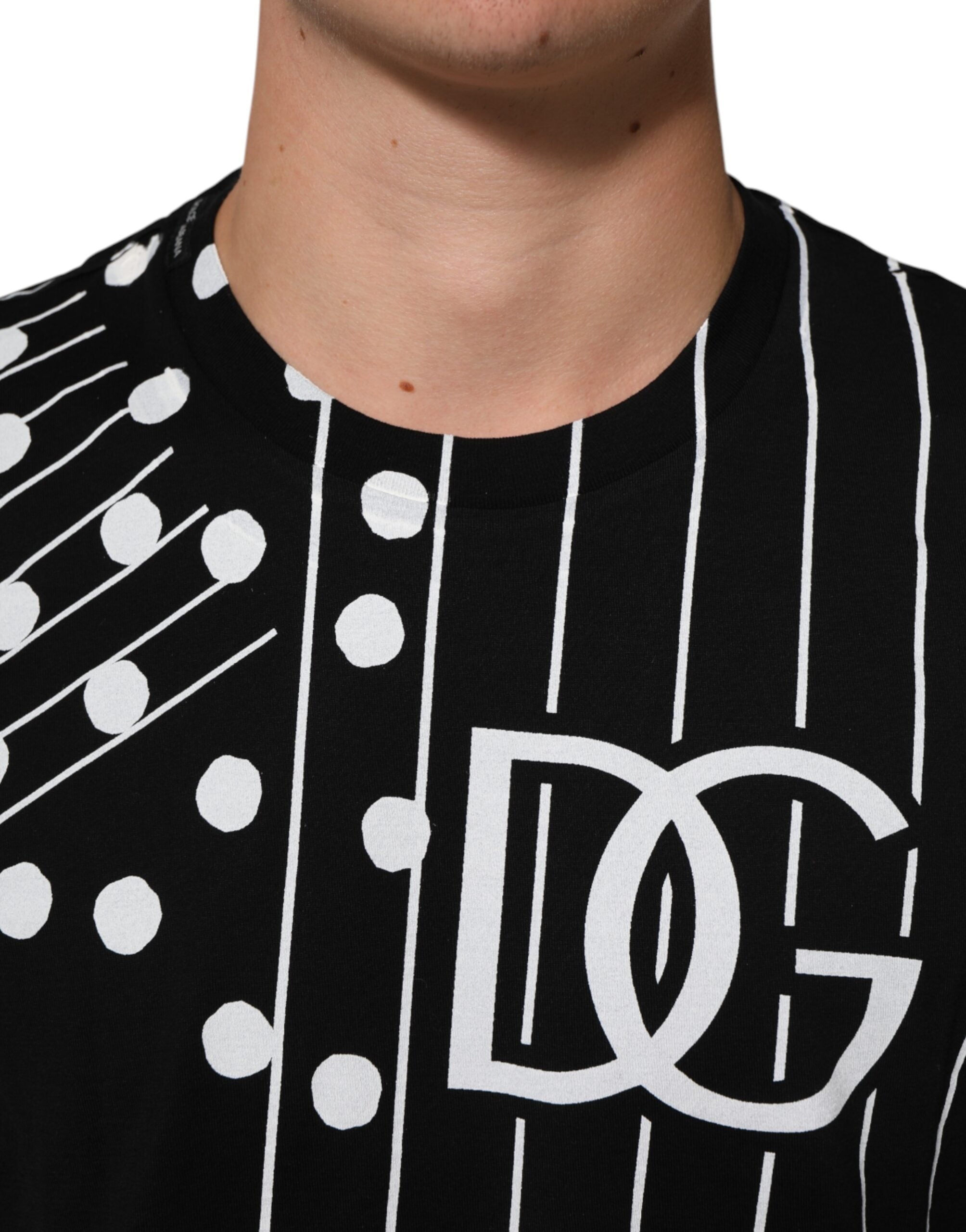 Dolce & Gabbana Schwarzes Baumwoll-T-Shirt mit Rundhalsausschnitt und Polka-Dots