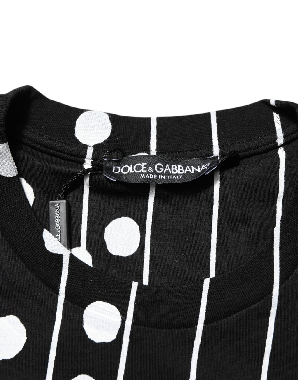 Dolce & Gabbana Schwarzes Baumwoll-T-Shirt mit Rundhalsausschnitt und Polka-Dots