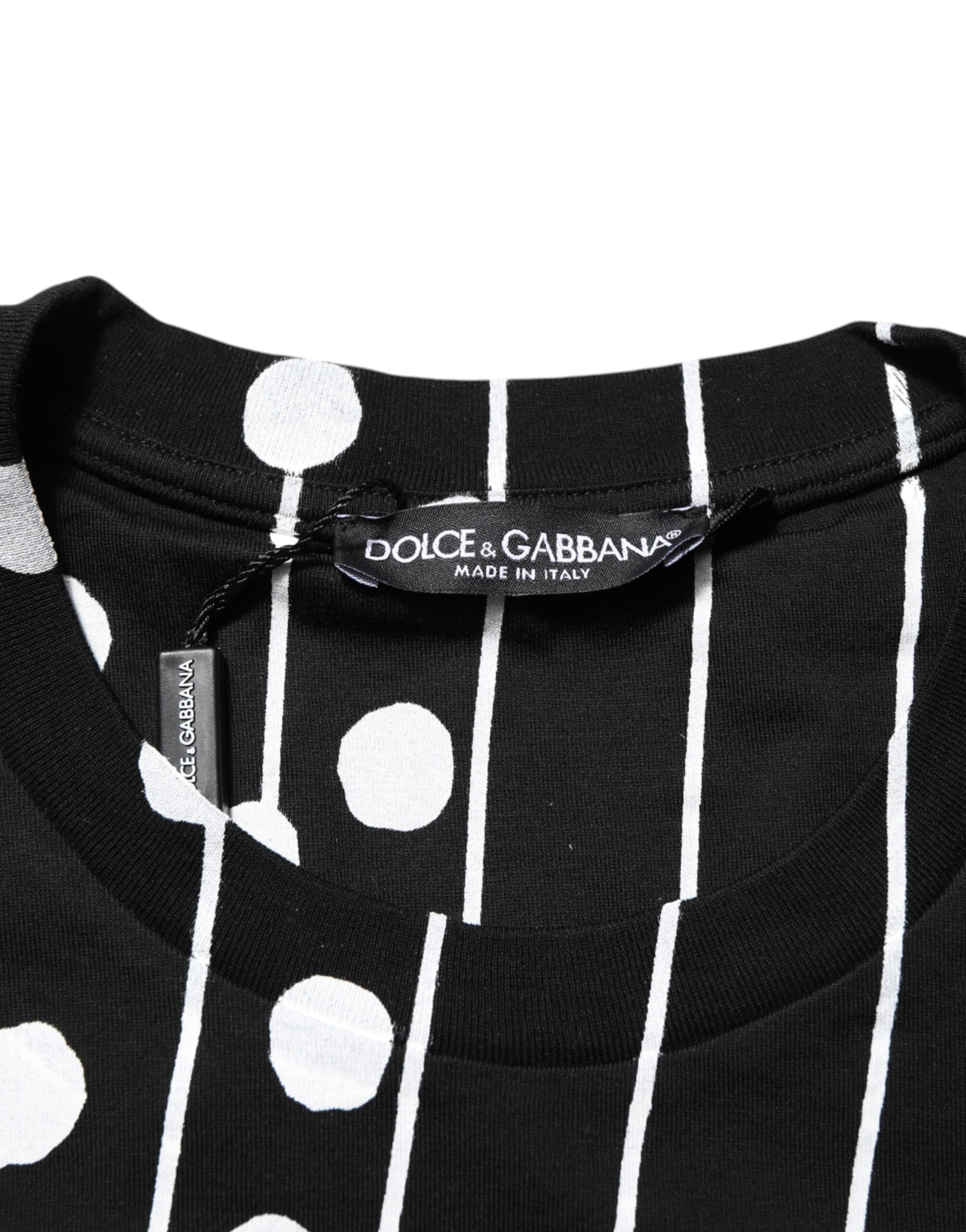Dolce & Gabbana Schwarzes Baumwoll-T-Shirt mit Rundhalsausschnitt und Polka-Dots