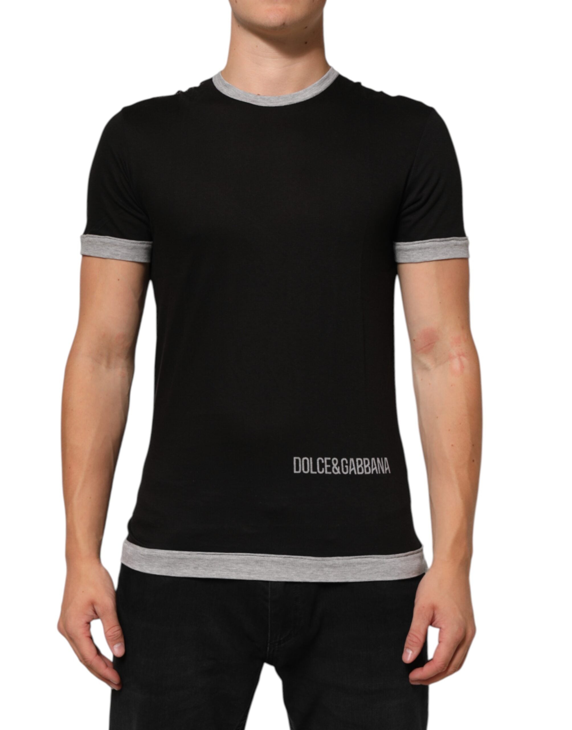 Dolce & Gabbana Schwarzes T-Shirt mit Rundhalsausschnitt aus Baumwolle mit Logodruck für Männer