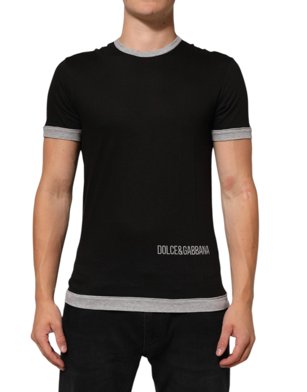 Dolce & Gabbana Schwarzes T-Shirt mit Rundhalsausschnitt aus Baumwolle mit Logodruck für Männer