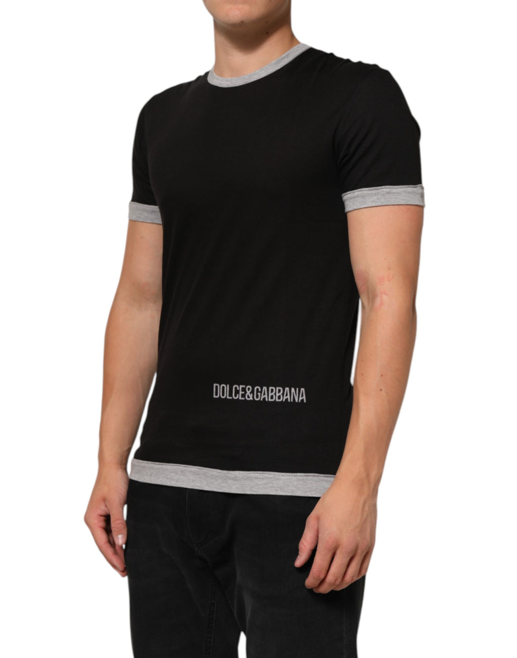 Dolce & Gabbana Schwarzes T-Shirt mit Rundhalsausschnitt aus Baumwolle mit Logodruck für Männer