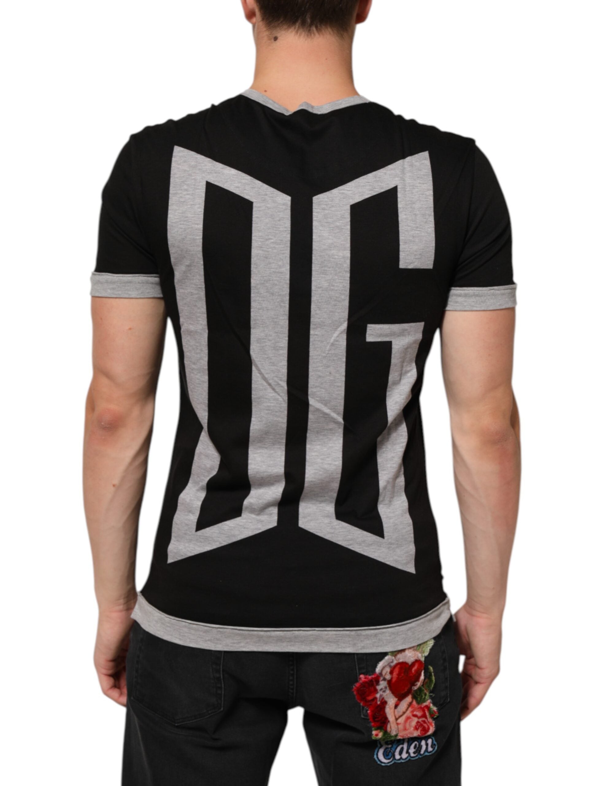 Dolce & Gabbana Schwarzes T-Shirt mit Rundhalsausschnitt aus Baumwolle mit Logodruck für Männer