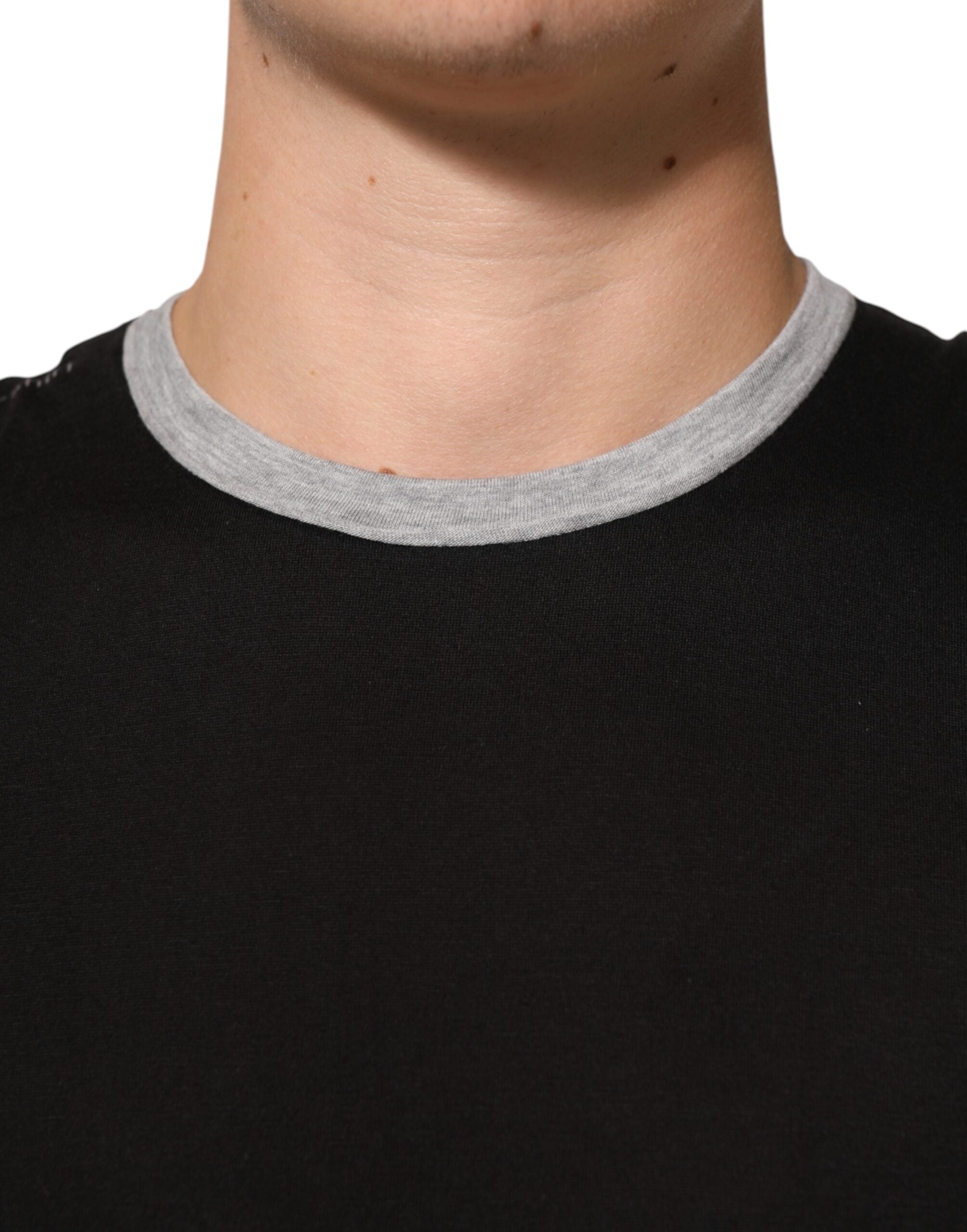 Dolce & Gabbana Schwarzes T-Shirt mit Rundhalsausschnitt aus Baumwolle mit Logodruck für Männer