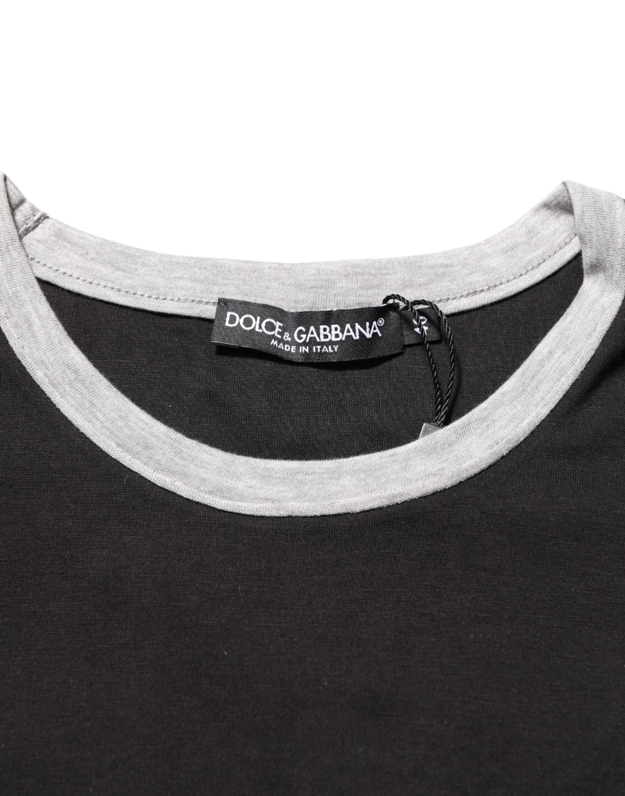 Dolce & Gabbana Schwarzes T-Shirt mit Rundhalsausschnitt aus Baumwolle mit Logodruck für Männer