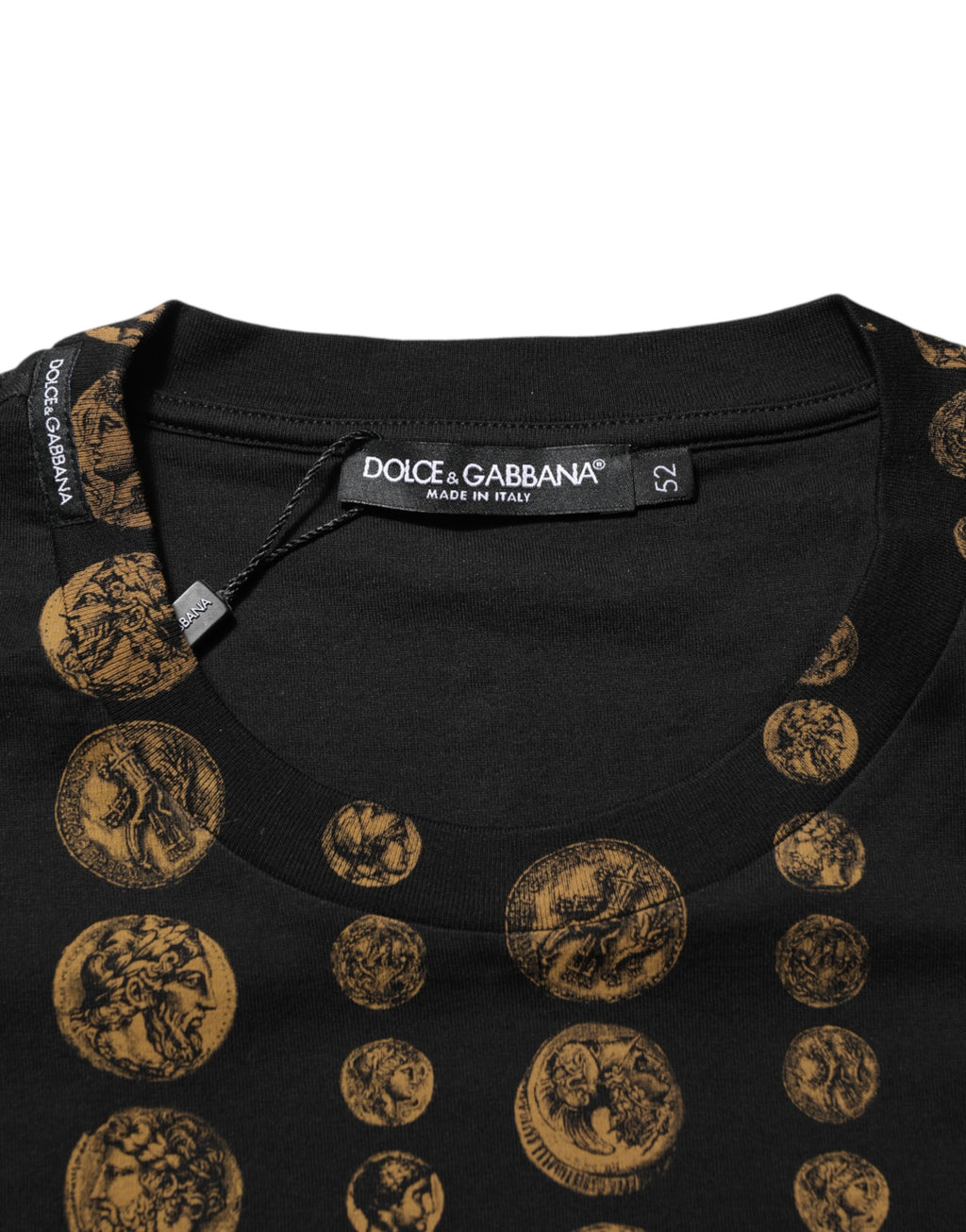 Dolce & Gabbana Schwarzes Baumwoll-T-Shirt mit Rundhalsausschnitt und Münzdruck