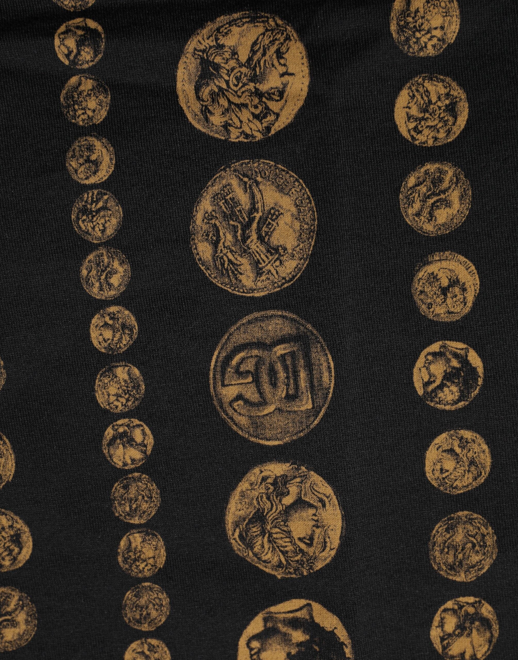 Dolce & Gabbana Schwarzes Baumwoll-T-Shirt mit Rundhalsausschnitt und Münzdruck