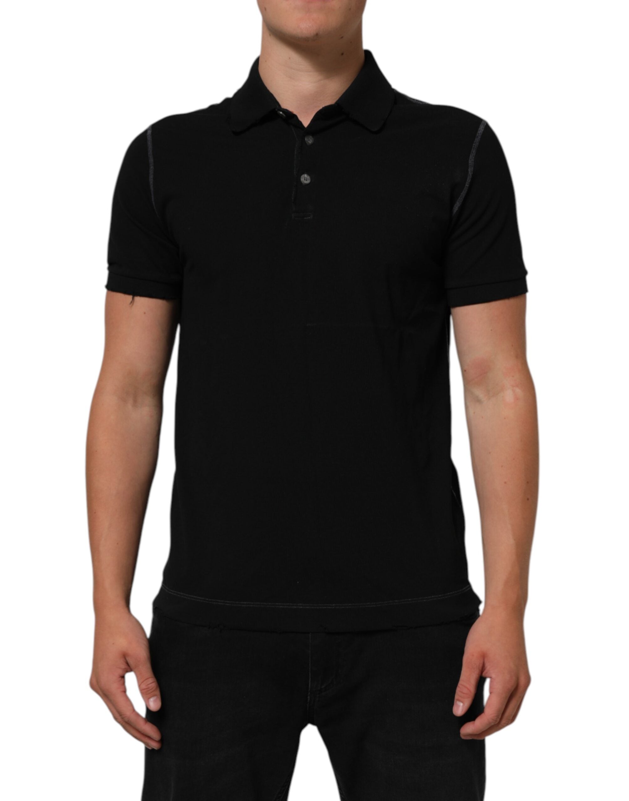 Dolce & Gabbana Schwarzes Baumwoll-Poloshirt mit Grafikdruck T-shirt