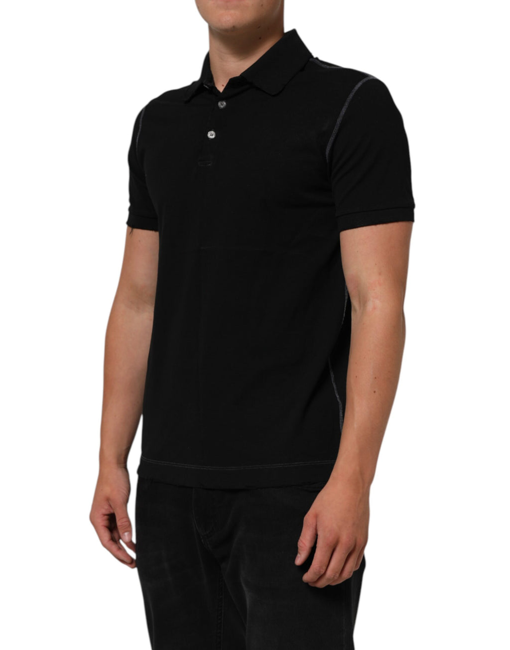 Dolce & Gabbana Schwarzes Baumwoll-Poloshirt mit Grafikdruck T-shirt