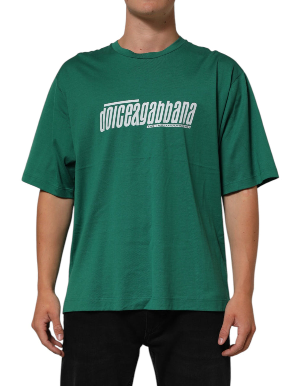 Dolce & Gabbana Grünes T-Shirt mit Rundhalsausschnitt und Logodruck aus Baumwolle