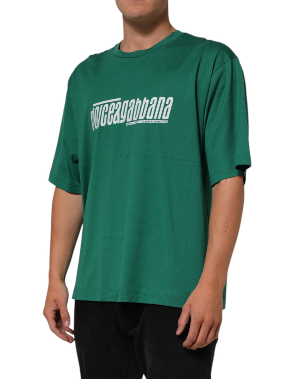 Dolce & Gabbana Grünes T-Shirt mit Rundhalsausschnitt und Logodruck aus Baumwolle