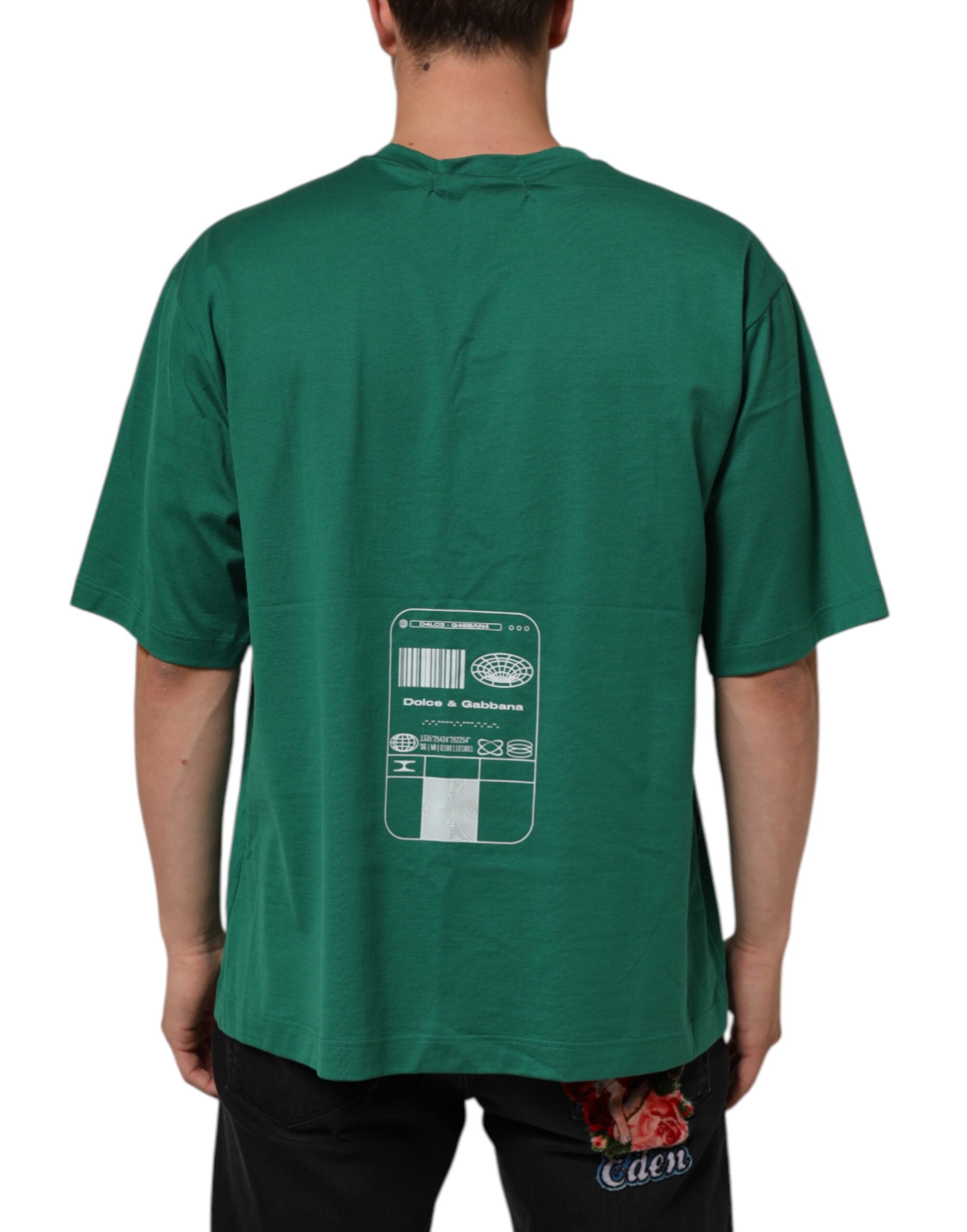 Dolce & Gabbana Grünes T-Shirt mit Rundhalsausschnitt und Logodruck aus Baumwolle