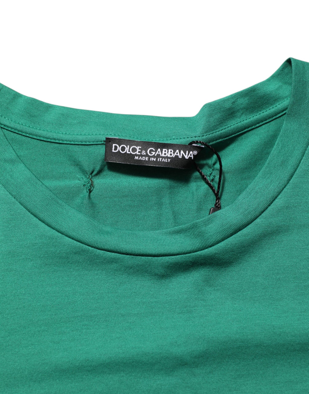 Dolce & Gabbana Grünes T-Shirt mit Rundhalsausschnitt und Logodruck aus Baumwolle