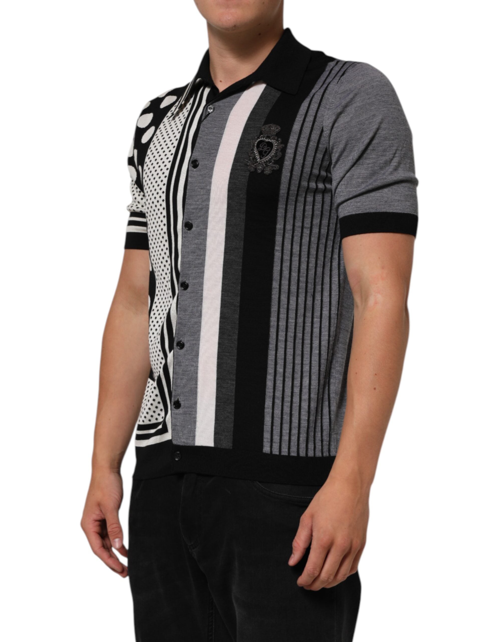 Dolce & Gabbana Schwarz-Weißes gepunktetes Poloshirt mit Kragen