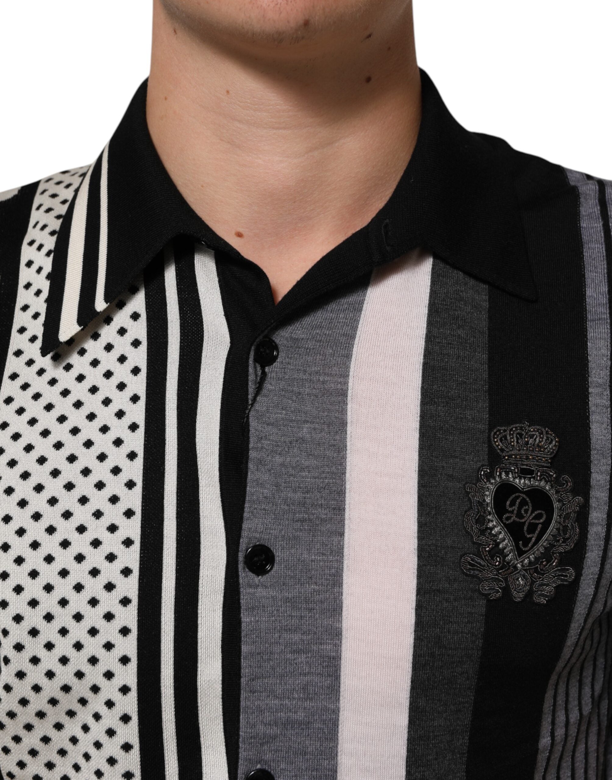 Dolce & Gabbana Schwarz-Weißes gepunktetes Poloshirt mit Kragen