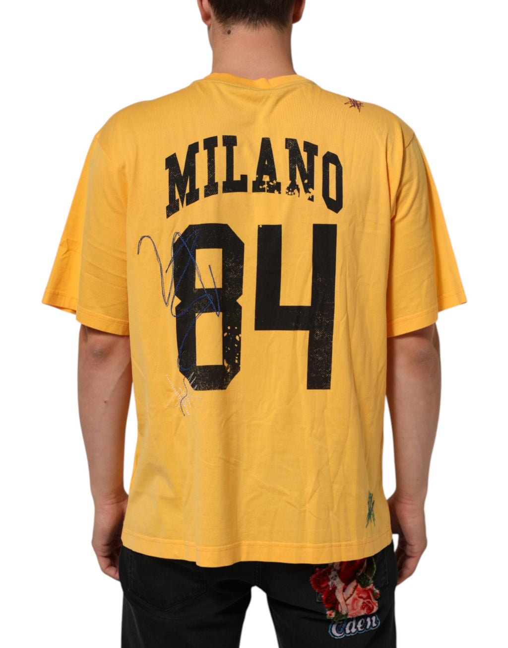 Dolce & Gabbana Gelbes Secret Graden Floral Baumwoll-T-Shirt mit Rundhalsausschnitt