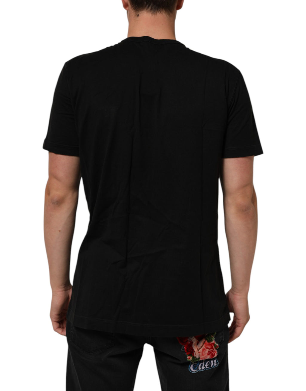 Dolce & Gabbana Schwarzes Logo-Plakette Baumwolle T-Shirt mit Rundhalsausschnitt