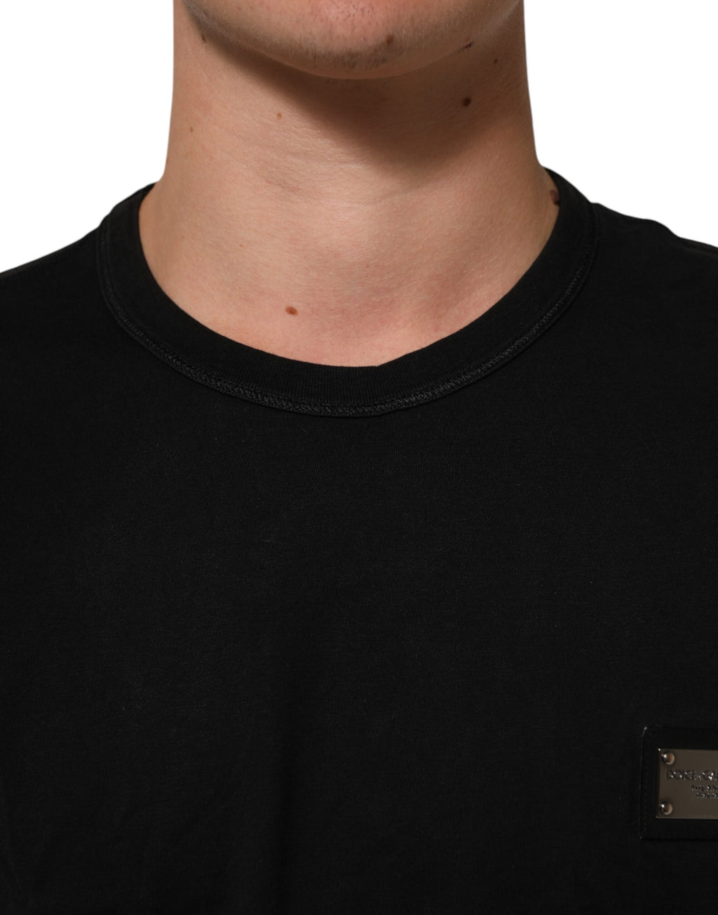 Dolce & Gabbana Schwarzes Logo-Plakette Baumwolle T-Shirt mit Rundhalsausschnitt