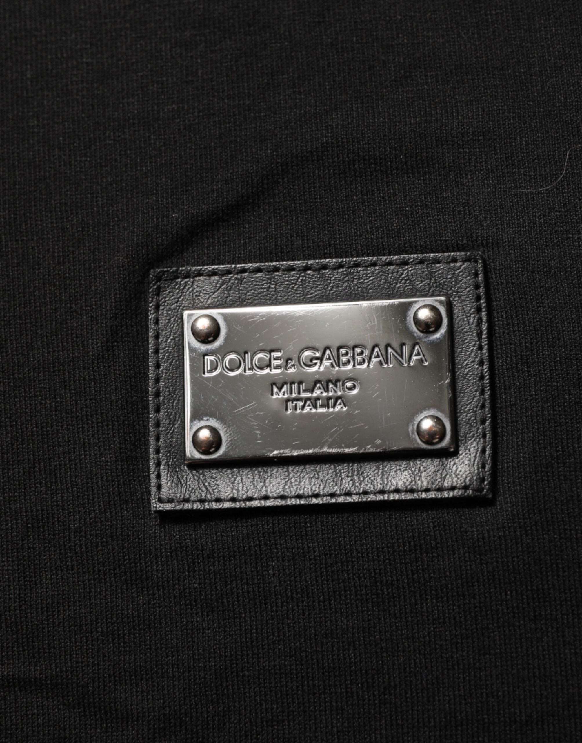 Dolce & Gabbana Schwarzes Logo-Plakette Baumwolle T-Shirt mit Rundhalsausschnitt