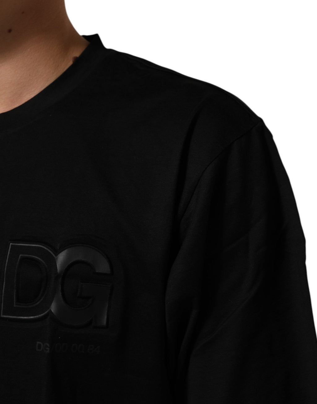 Dolce & Gabbana Schwarzes Logo Patch Baumwolle Männer T-Shirt mit Rundhalsausschnitt