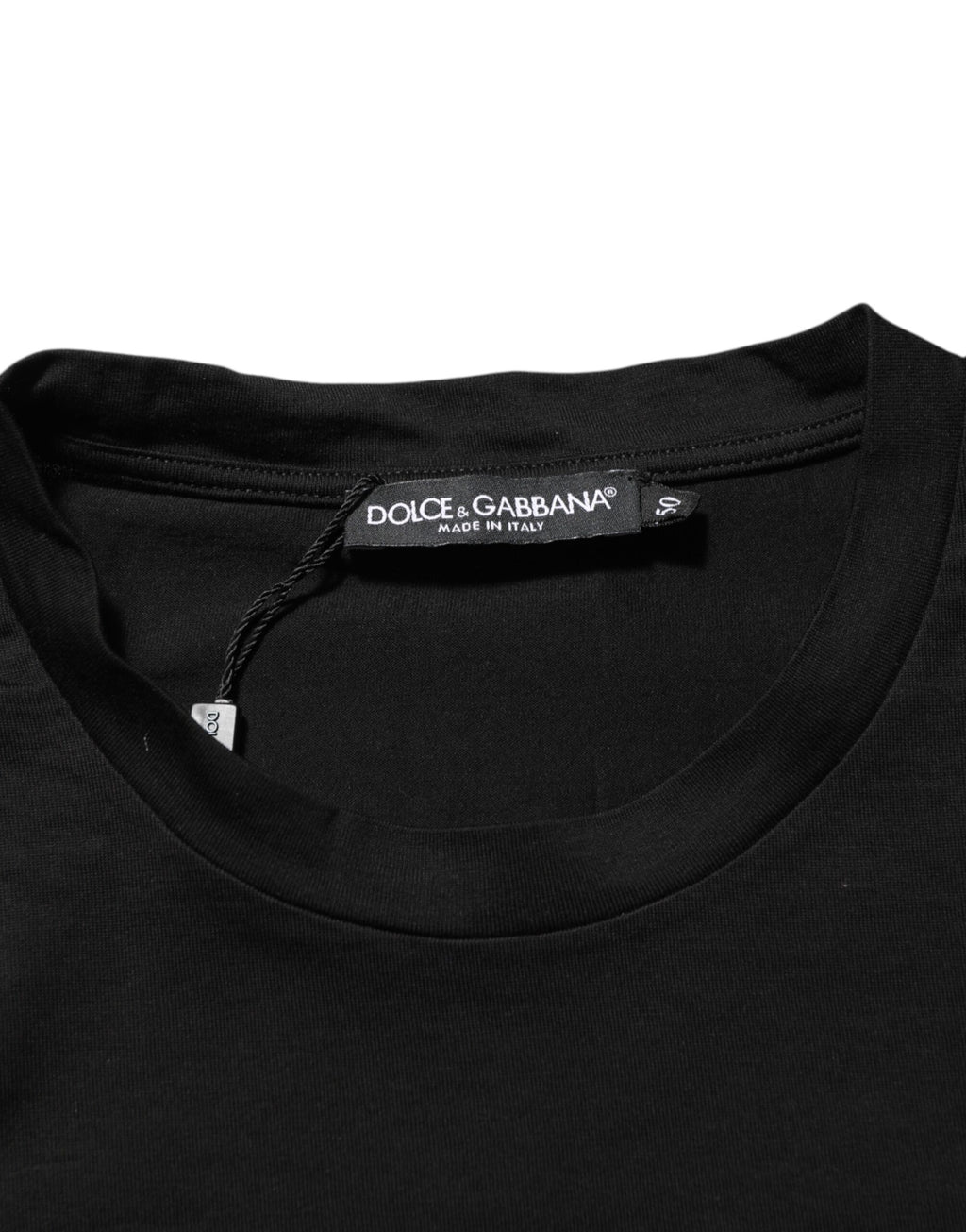 Dolce & Gabbana Schwarzes Logo Patch Baumwolle Männer T-Shirt mit Rundhalsausschnitt