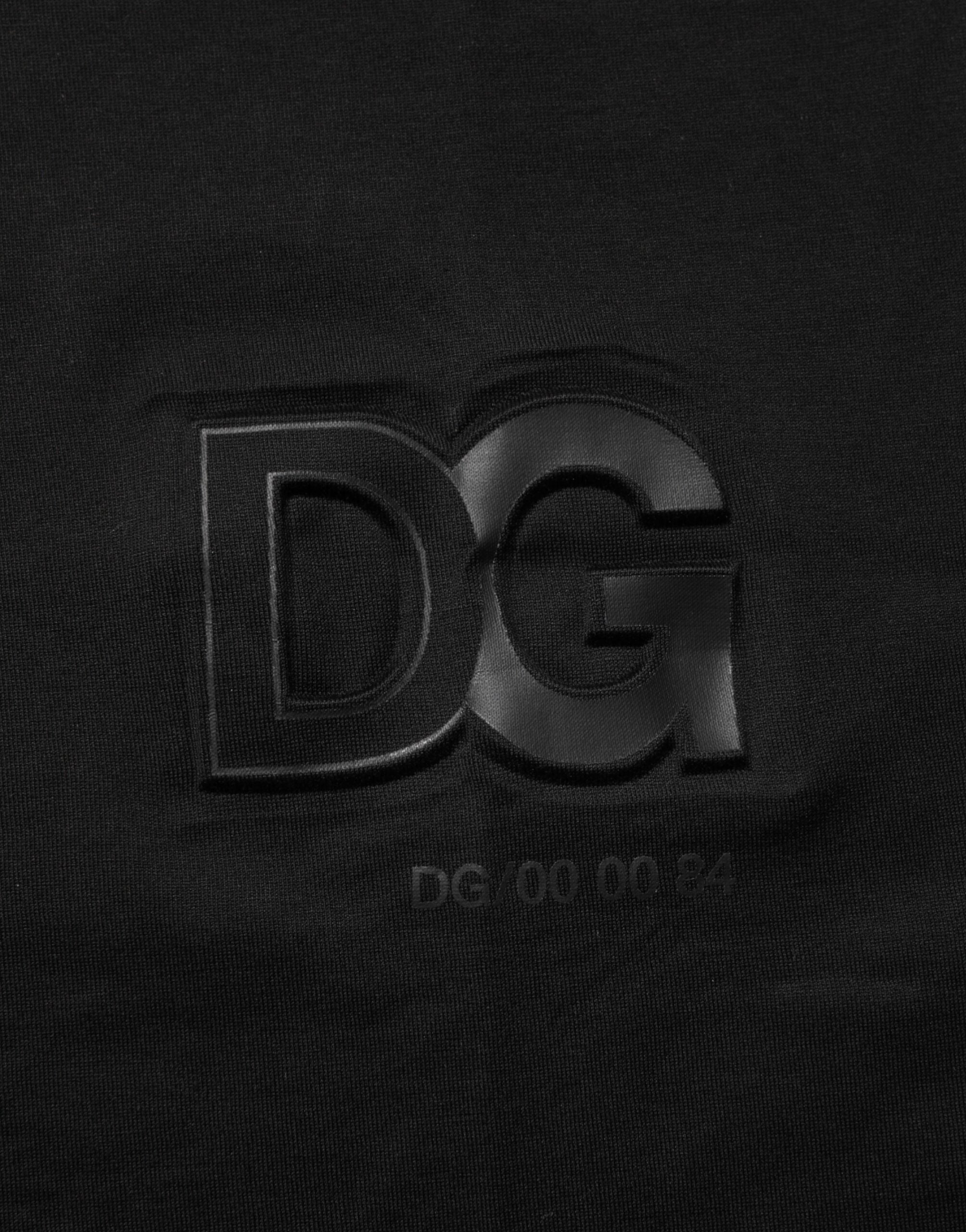 Dolce & Gabbana Schwarzes Logo Patch Baumwolle Männer T-Shirt mit Rundhalsausschnitt