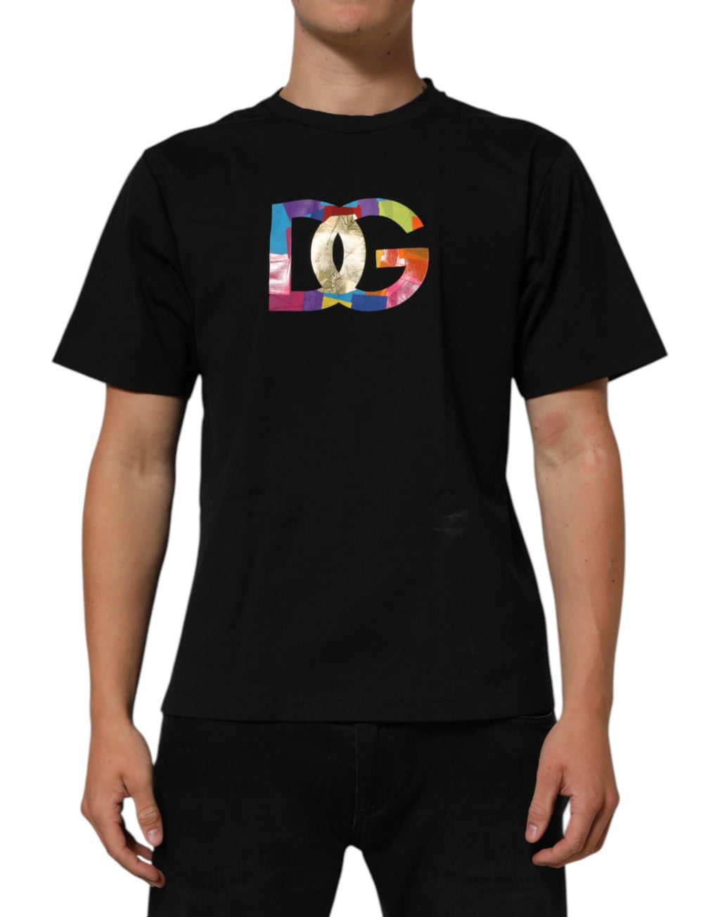 Dolce & Gabbana Schwarzes Logo Print Baumwolle Männer T-Shirt mit Rundhalsausschnitt