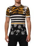 Dolce & Gabbana Multicolor Luipaard Palmblad Mannen T-shirt met Ronde Hals