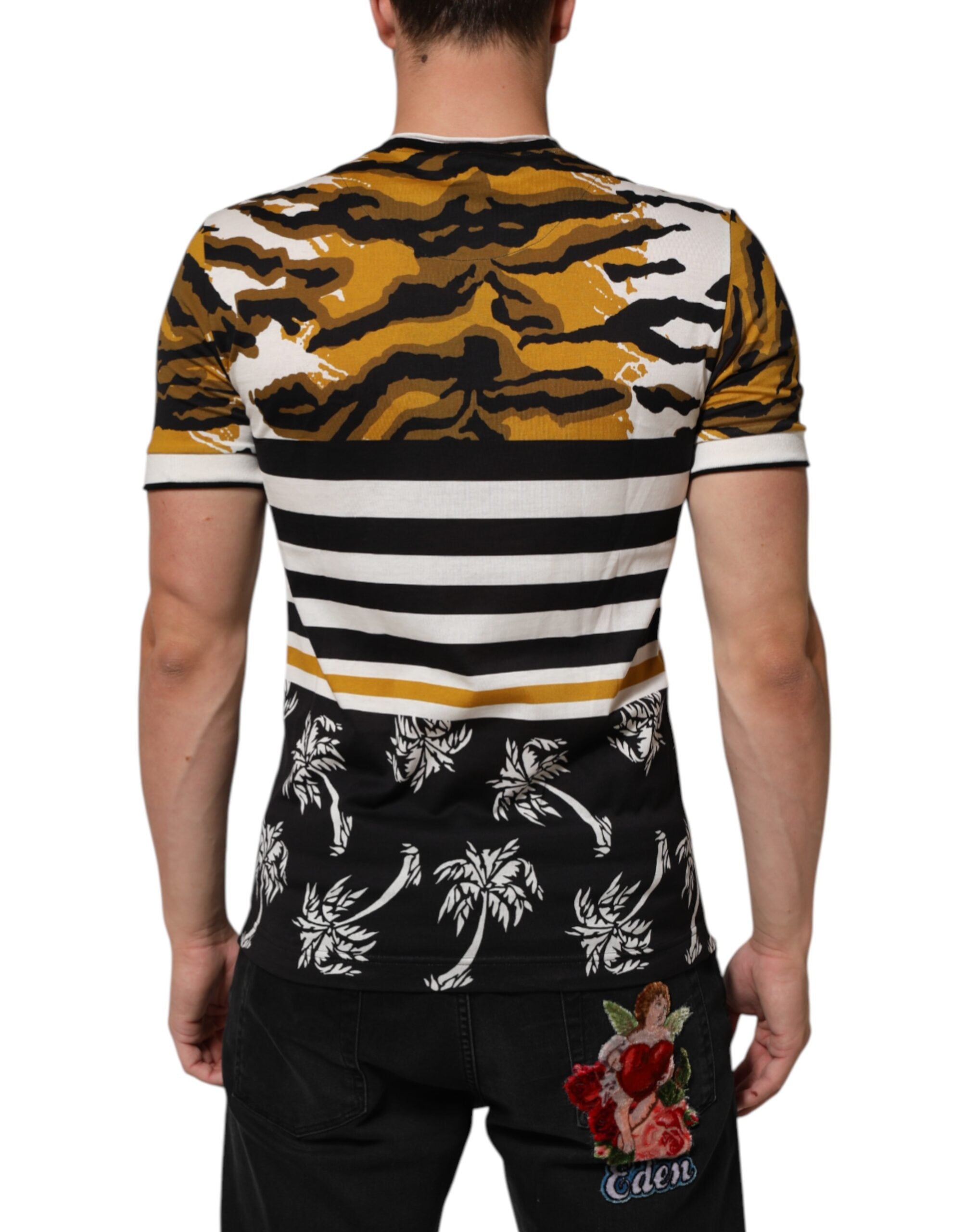 Dolce & Gabbana Multicolor Leopard Palm Leaf Männer Rundhals-T-Shirt