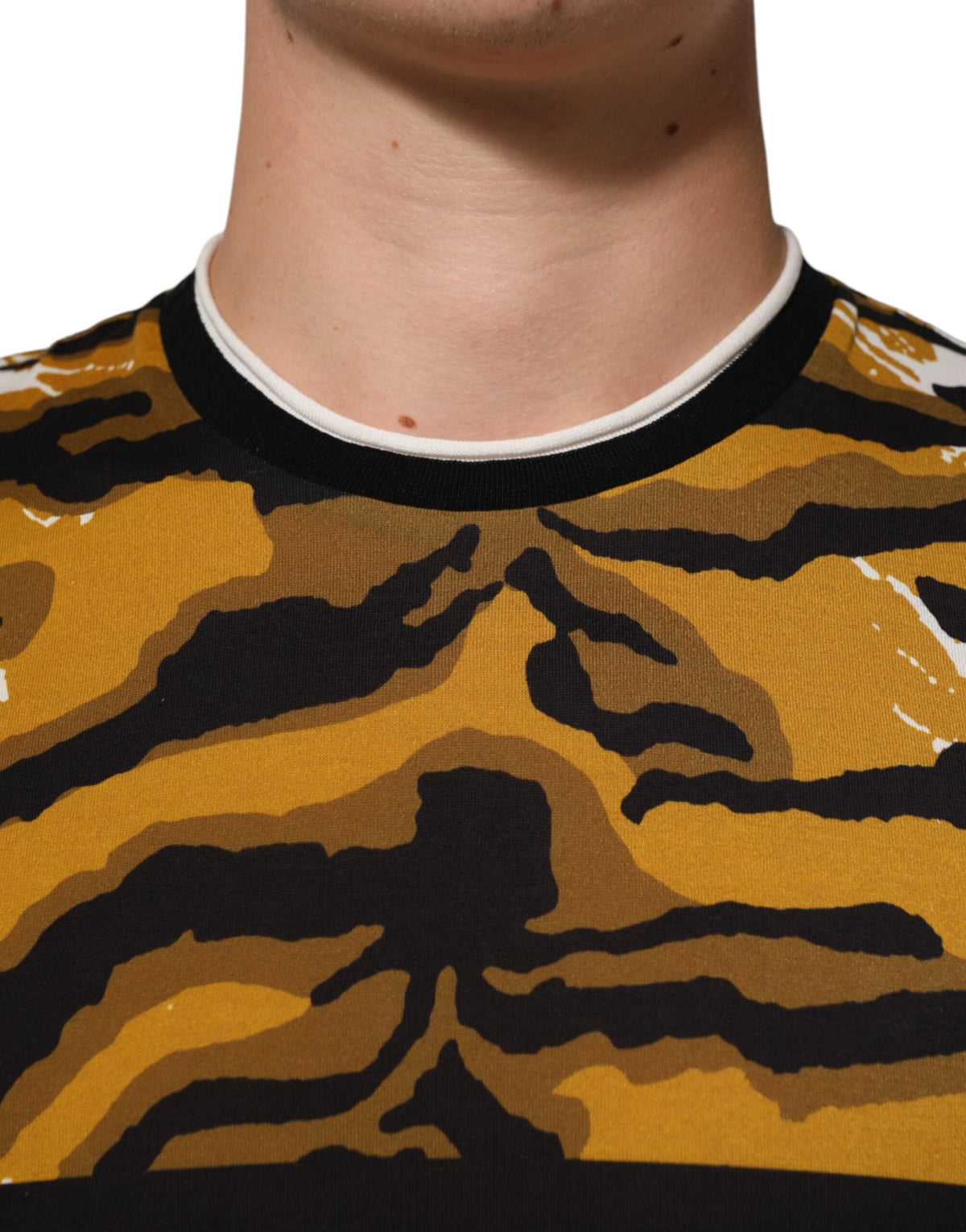 Dolce & Gabbana Multicolor Luipaard Palmblad Mannen T-shirt met Ronde Hals