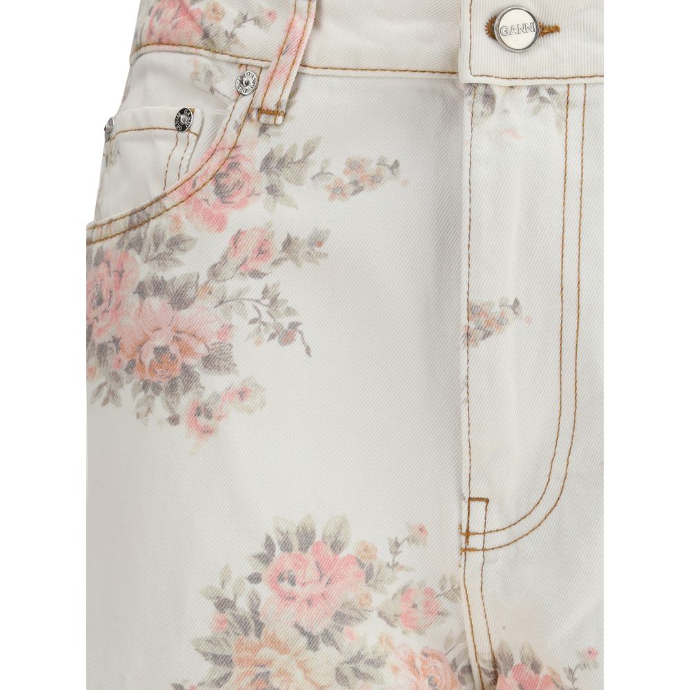 Ganni Bunt bedruckte Baumwolljeans aus Denim