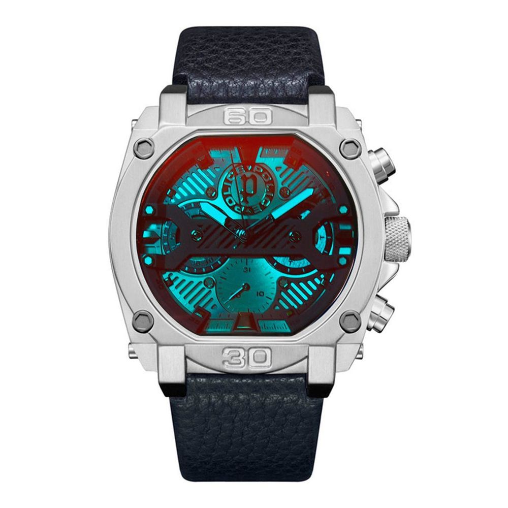 Police Blaue Lederuhr