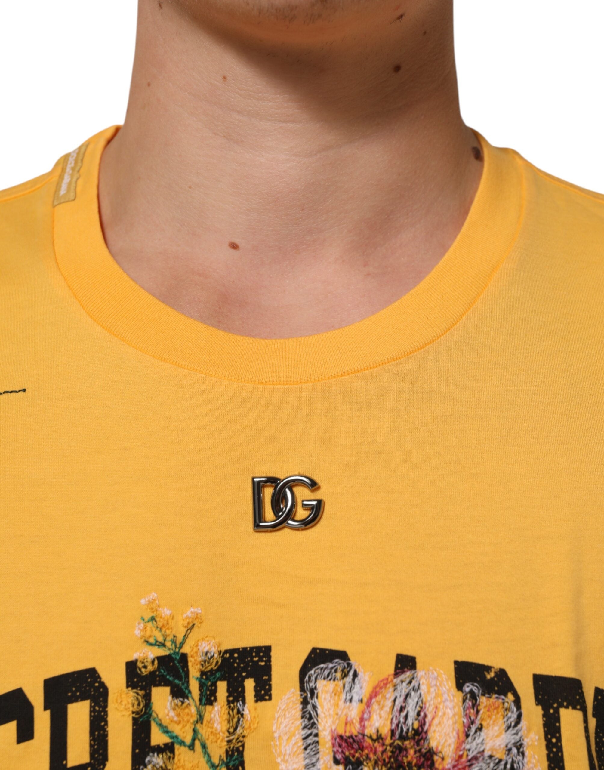 Dolce & Gabbana Gelbes Secret Graden Floral Baumwolle CrewNeck T-shirt