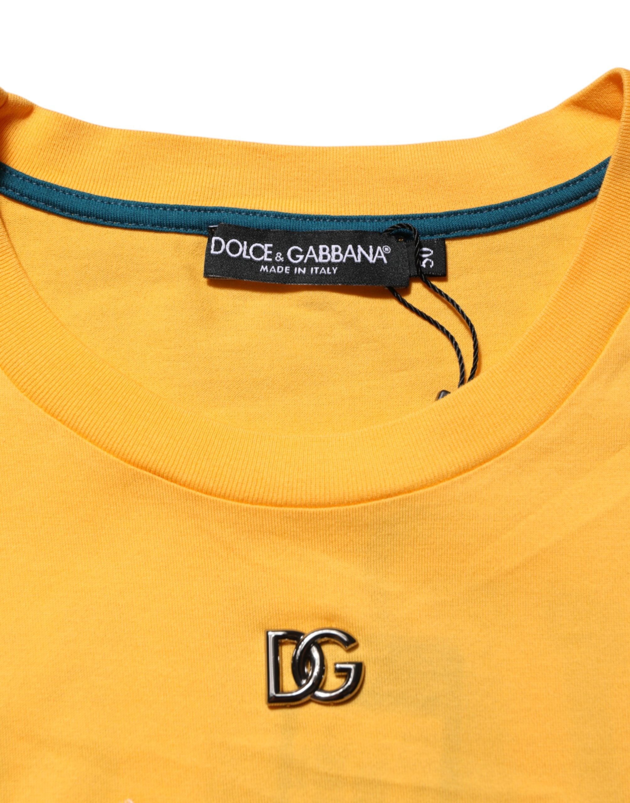 Dolce & Gabbana Gelbes Secret Graden Floral Baumwolle CrewNeck T-shirt