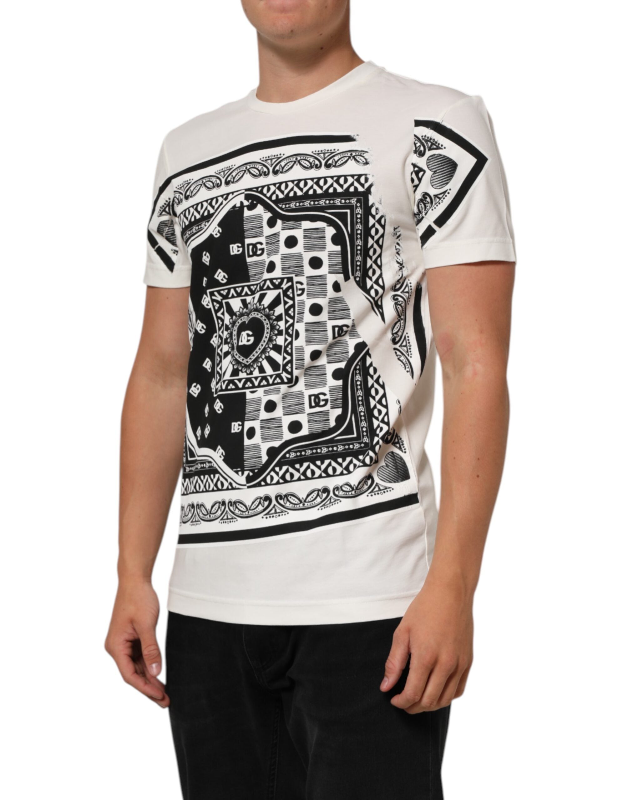 Dolce & Gabbana Weißes Baumwoll-Logo Bandana Print Herren-T-Shirt