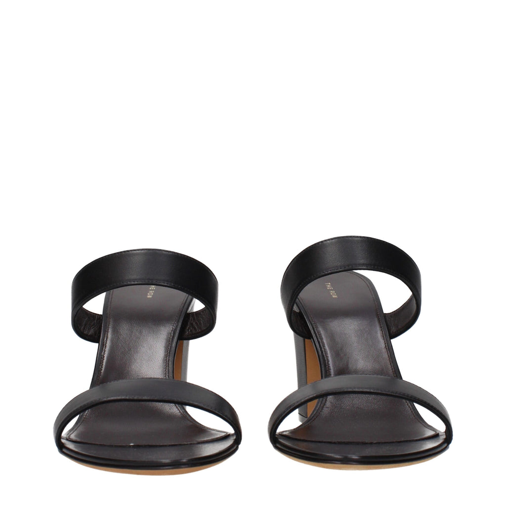 The Row Black Leather Stiletto Heel Sandals