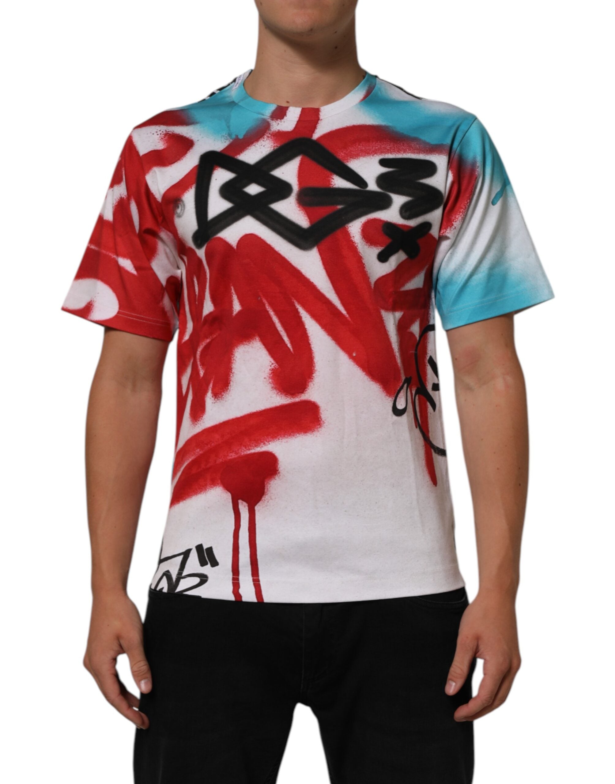 Dolce & Gabbana Weißes Graffiti-T-Shirt mit Rundhalsausschnitt und kurzen Ärmeln