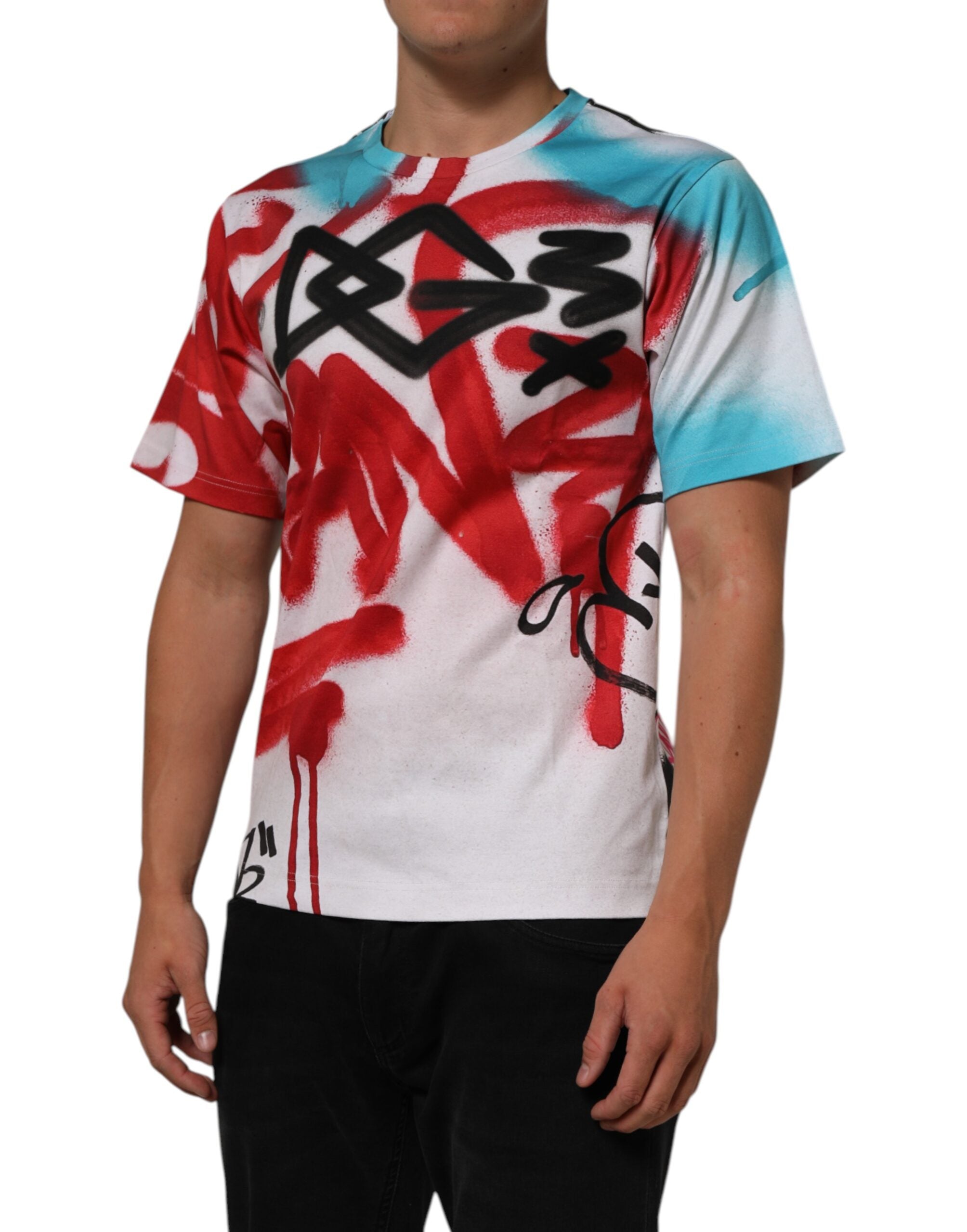 Dolce & Gabbana Weißes Graffiti-T-Shirt mit Rundhalsausschnitt und kurzen Ärmeln